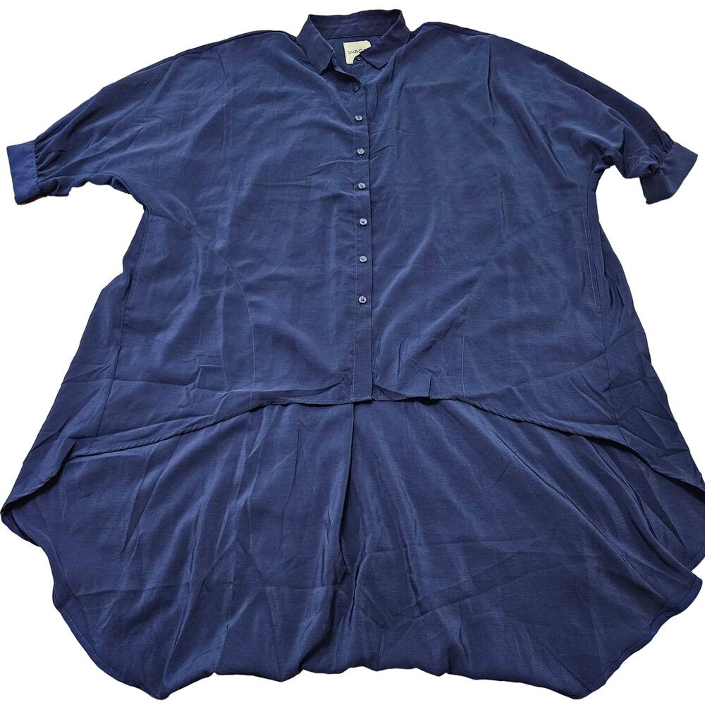 NWT Dubgee by Whoopi Women's Navy Blue Button Up Hi-Low Shirt Tunic. Size‎ M